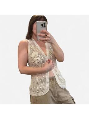 Vintage 90s Y2K Crochet Vest Lace Tank